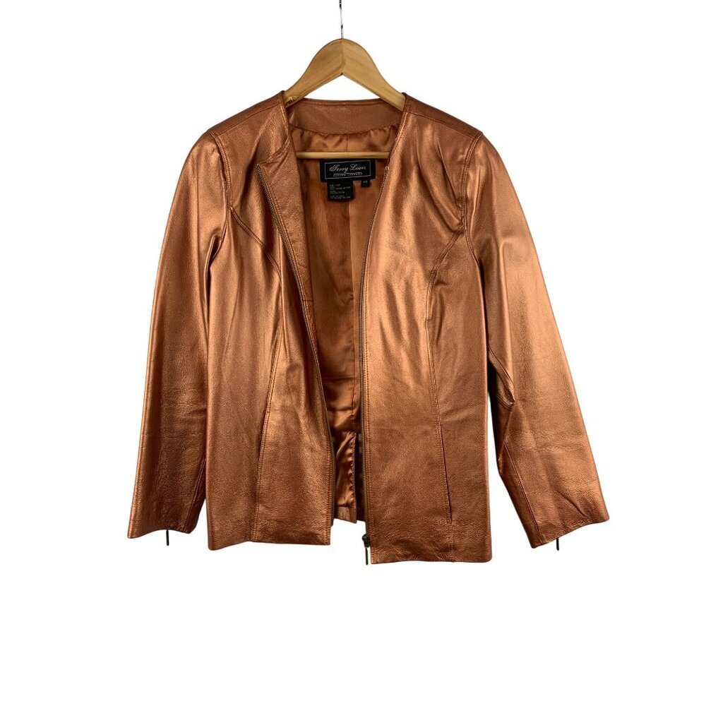 Terry Lewis Womens Genuine Leather Jacket XS Copper